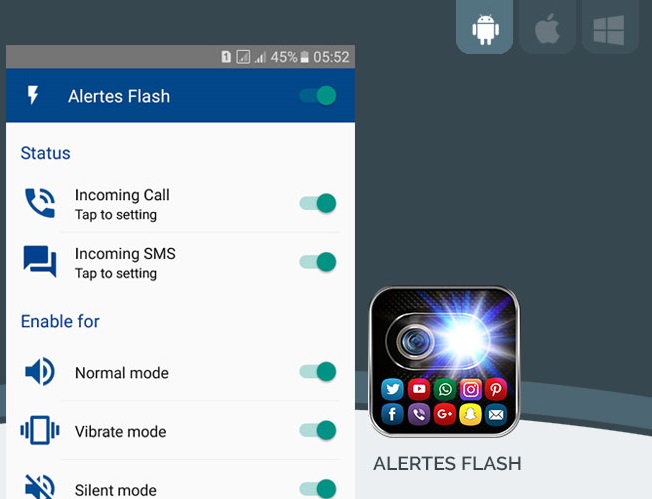 برنامه Alertes Flash: اعلام نوتیفیکیشن با فلاش چشمک زن